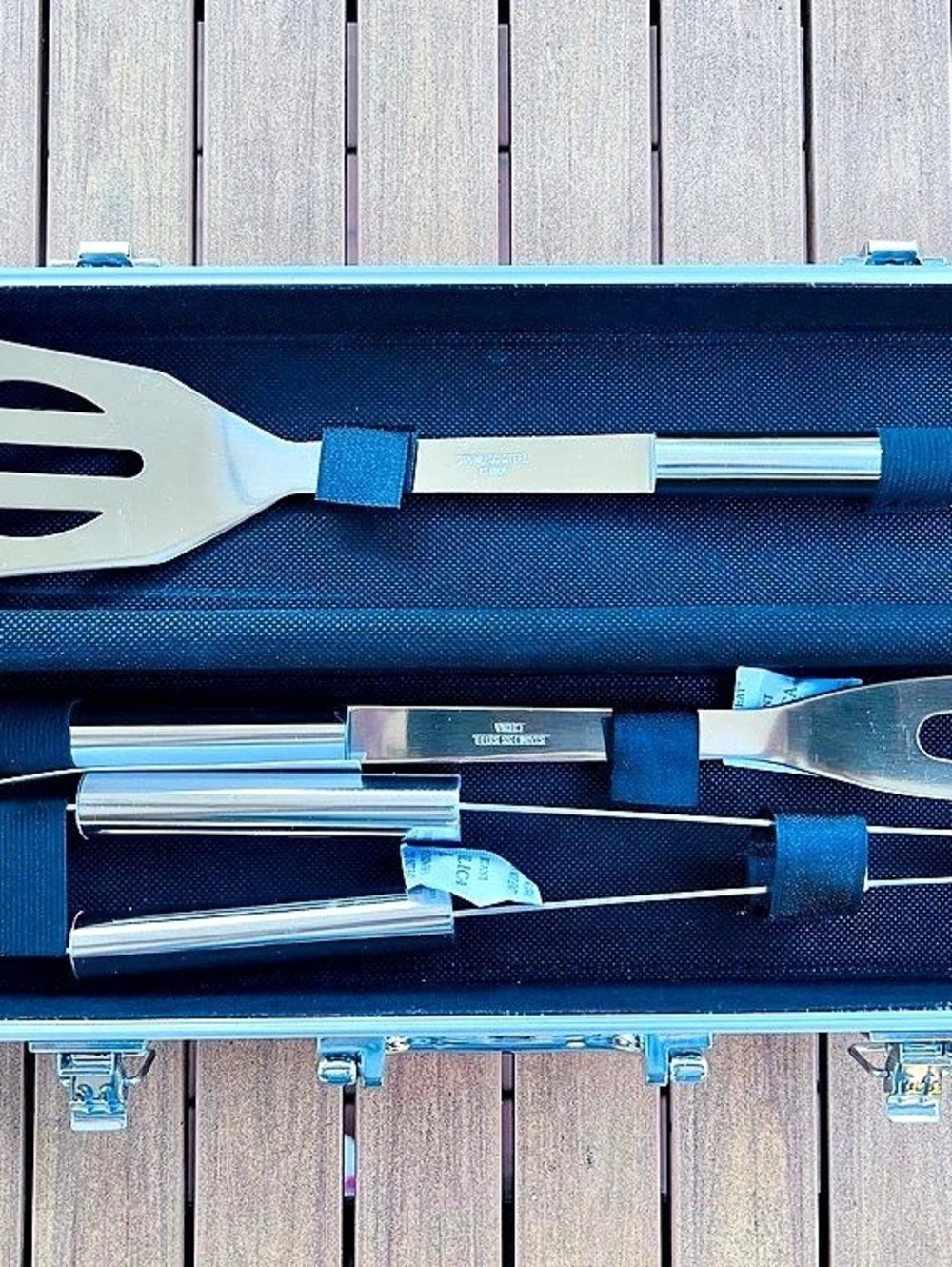 New 3-Piece Stainless Steel BBQ Tool Set with Aluminum Case